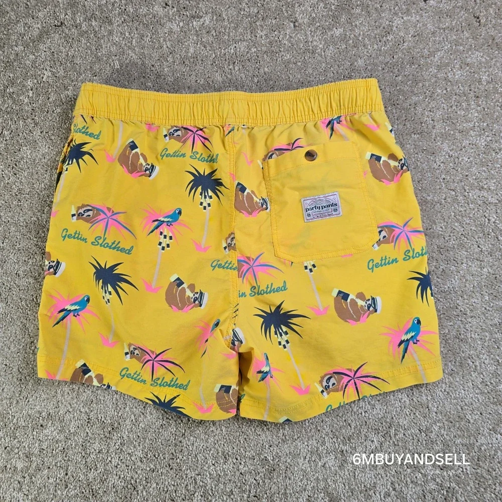 Party Pants Mens Yellow Gettin Slothed Swim Trunks Shorts P12311115 Large
